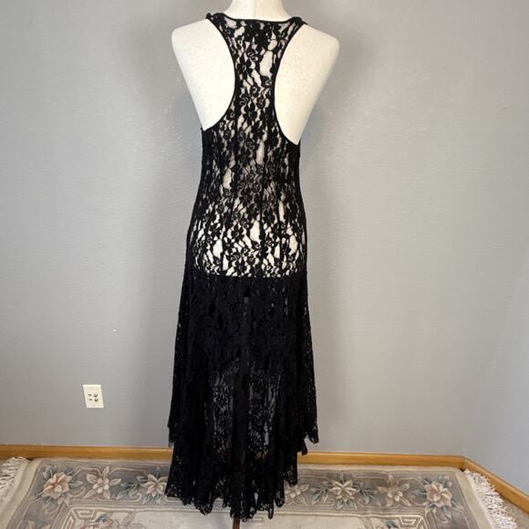 Biya Johnny Was Sheer Black Lace Hi Low Midi Maxi Flare Dress Size M Racerback - Picture 5 of 8